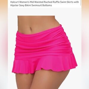Women's Halcurt Pink Ruched Ruffle Swim Skirt